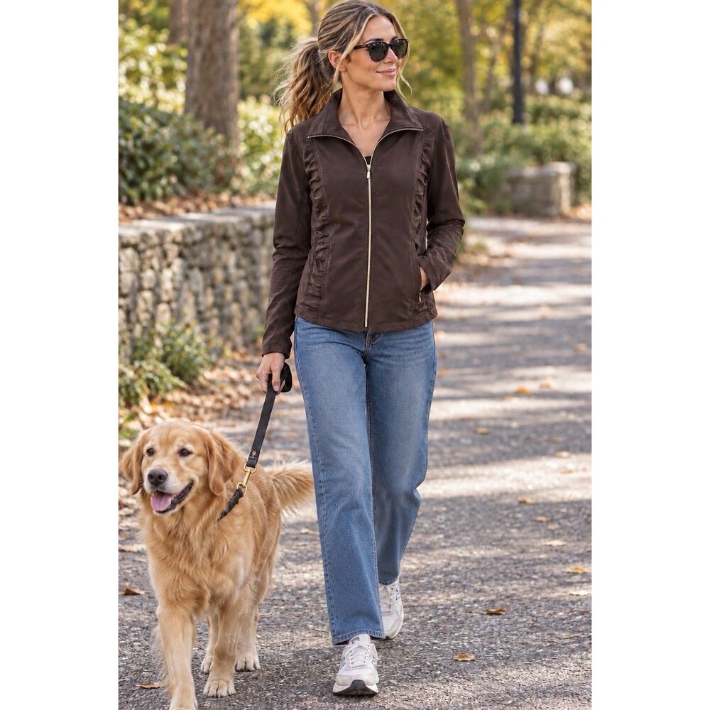 Zenergy by Chico's Full Zip Jacket Ruched Athletic Leisure Brown Women’s Size 2